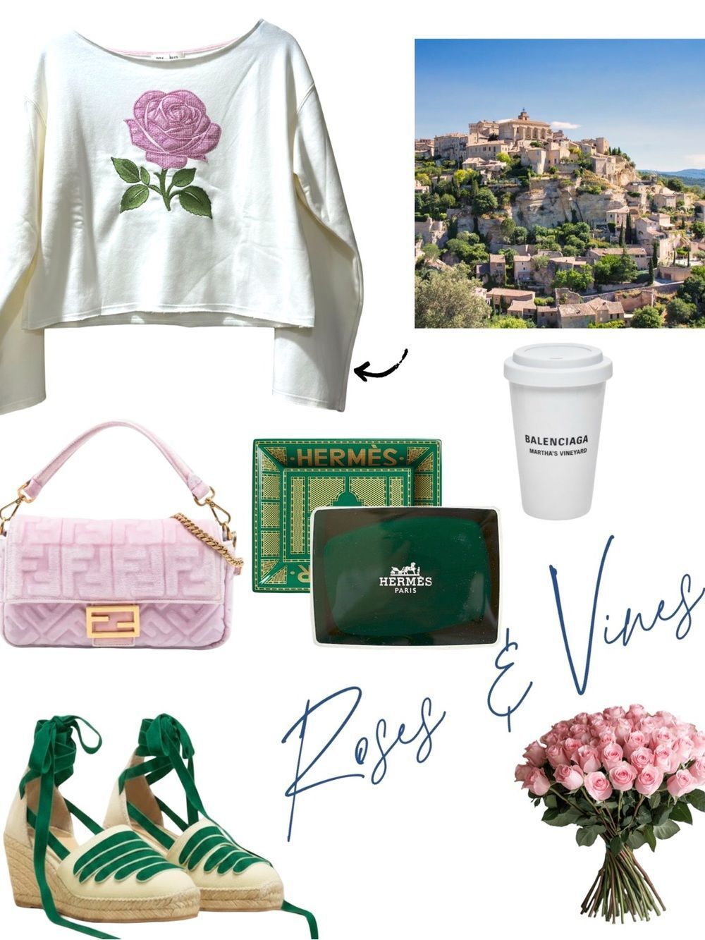 Cream Cropped Sweatshirt with Pink Rose Embroidery